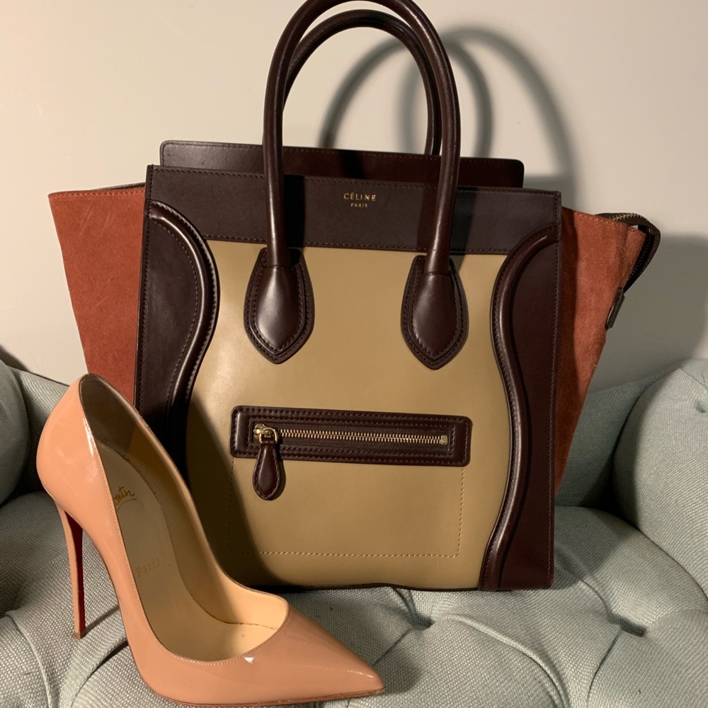 🔥 NWT Celine Tricolor Leather Micro Luggage Tote